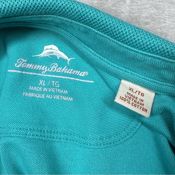 Tommy Bahama Men’s Turquoise Blue 100% Cotton Polo Embroidered Chest Shirt XL - Picture 14 of 16